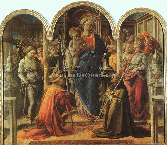 The Barbadori Altarpiece: Virgin and Child Surrounded by Angels with St Frediano and St Augustine - 弗拉·菲利普·利比